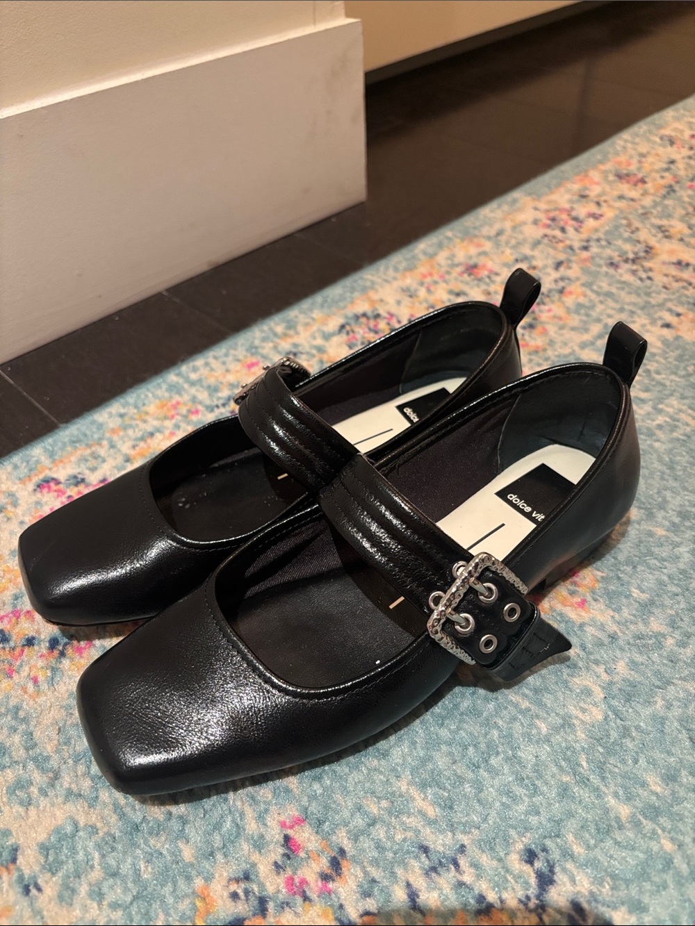 Dolce Vita Black Mary Jane Flats with Decorative Silver Buckle